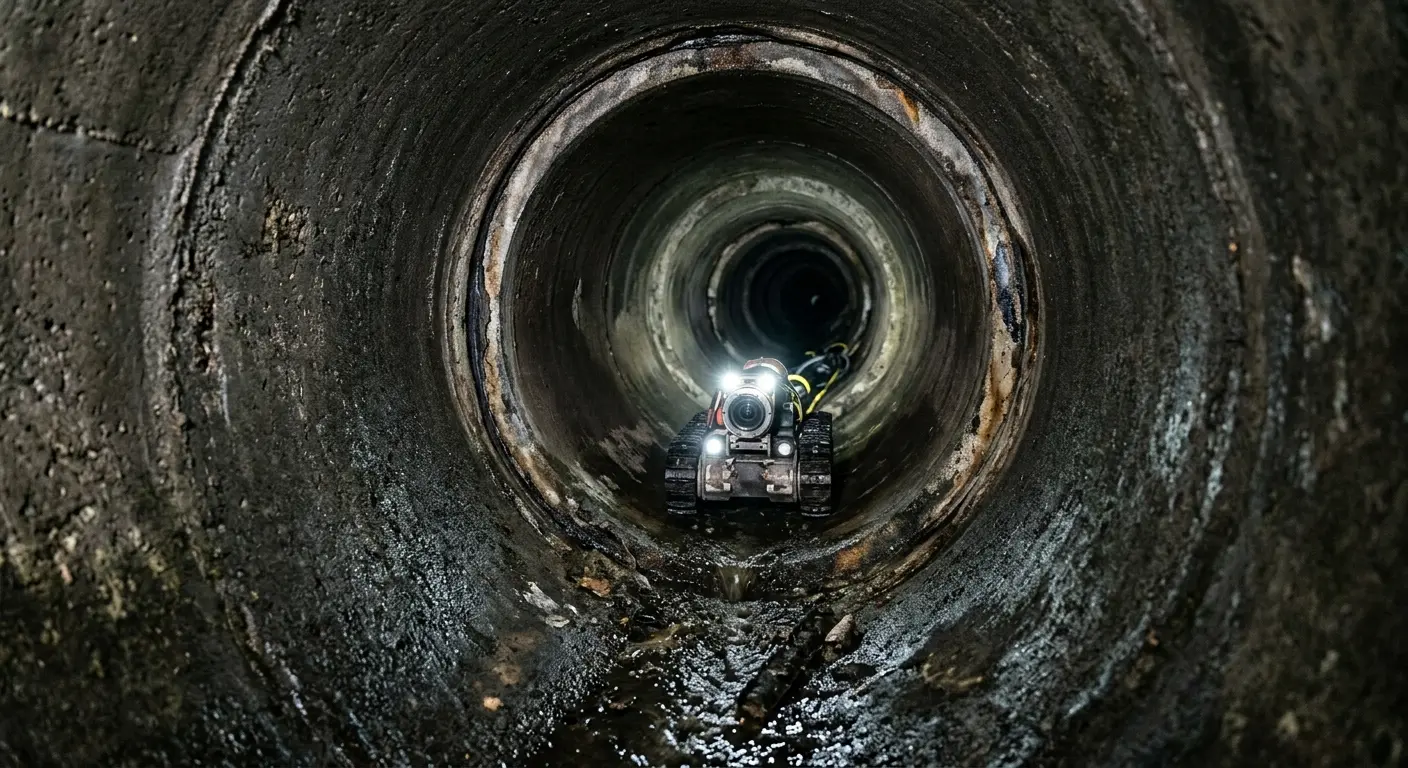 Robotic sewer camera inspecting pipe interior for Sewer Line Cleaning in West York